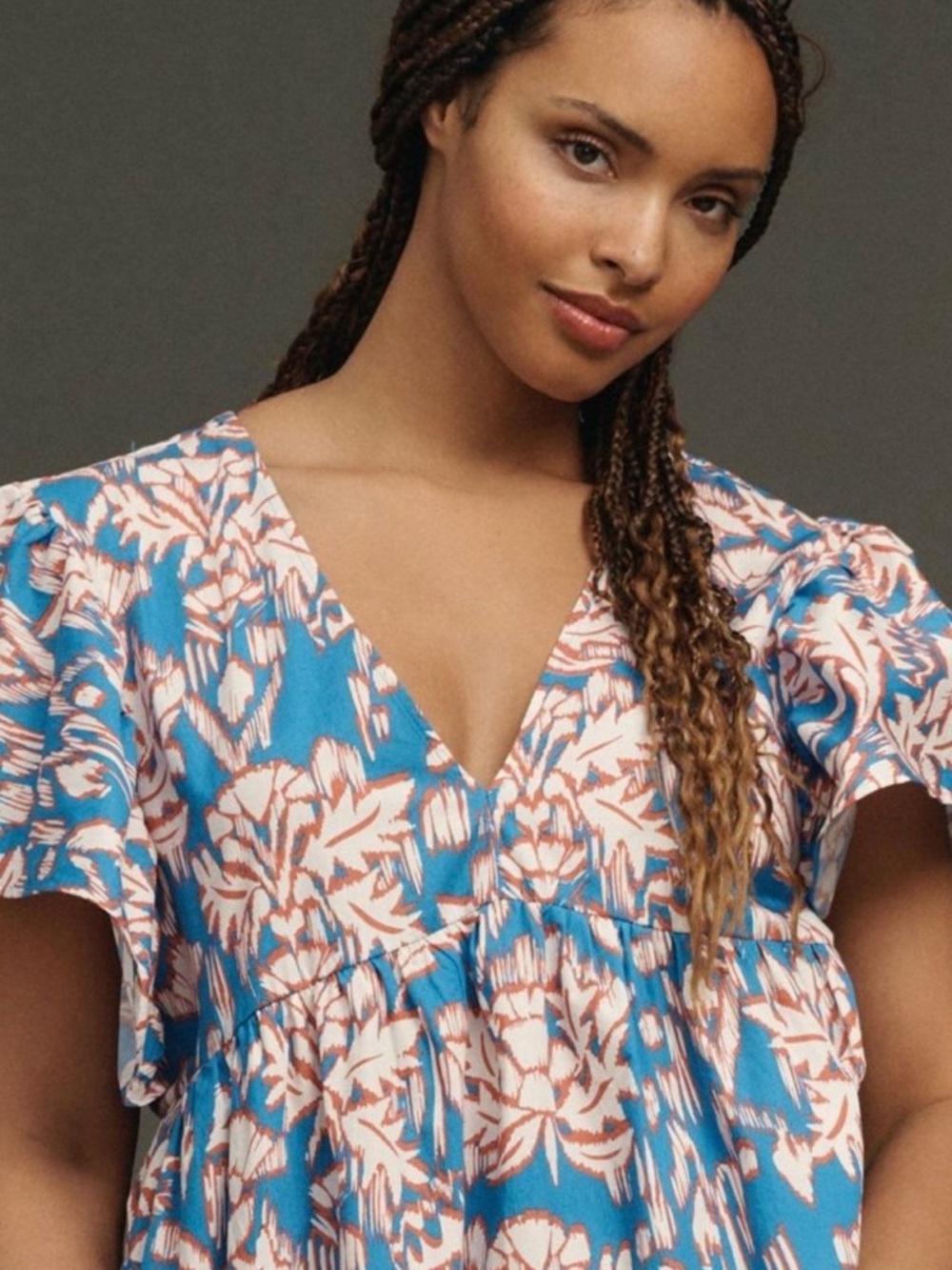 Anthropologie Blue Floral V-Neck Midi Dress (3X)